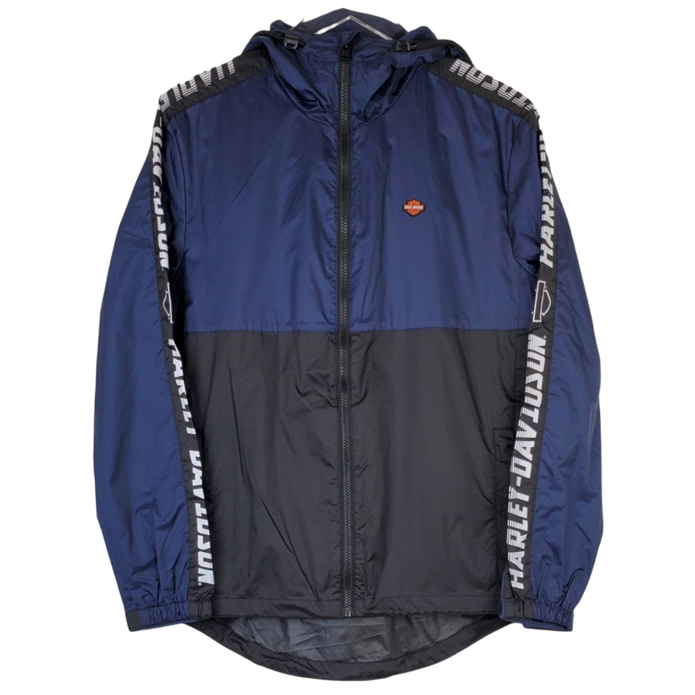 NWT Harley davidson nylon slim fit zip up hooded printed windbreaker jacket